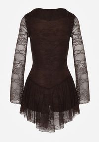 Born2be - Brązowa Koronkowa Sukienka Wieczorowa z Wiązaniem przy Dekolcie Ferolena. Okazja: na imprezę. Kolor: brązowy. Materiał: koronka. Styl: wizytowy #6