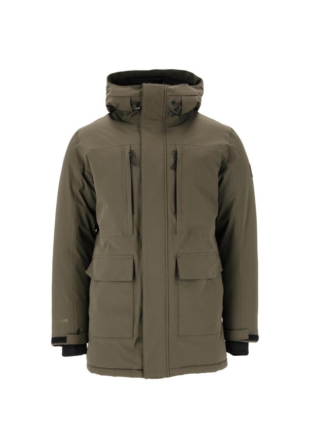 Parka z kapturem Whistler Bluff 10000. Typ kołnierza: kaptur. Kolor: czarny, wielokolorowy, zielony. Sezon: zima