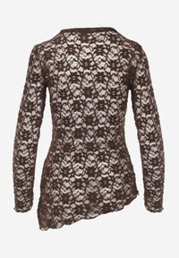 Renee - Brązowa Bluzka z Koronki o Asymetrycznym Kroju Kortesta. Kolor: brązowy. Materiał: koronka. Wzór: koronka #4