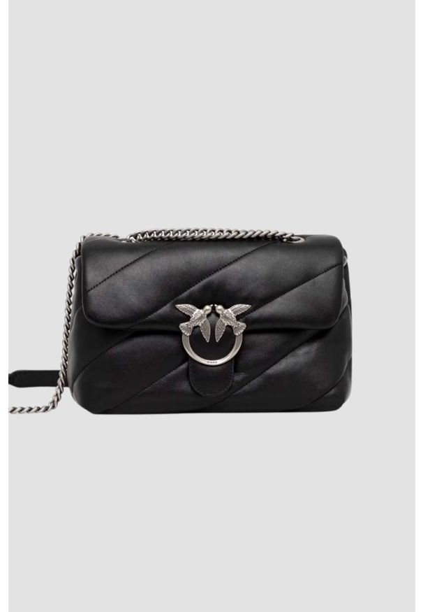 Pinko - PINKO Czarna listonoszka ze srebrnymi okuciami damska Love Puff Classic. Kolor: czarny. Styl: elegancki, klasyczny