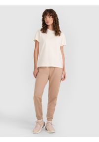 4f - 4F T-shirt regular gładki damski - beżowy S. Okazja: na co dzień. Kolor: beżowy. Materiał: bawełna, jersey. Długość rękawa: krótki rękaw. Długość: krótkie. Wzór: gładki. Sezon: lato. Styl: klasyczny, casual, sportowy #2