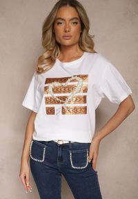 Renee - Biały T-shirt z Bawełny Ozdobiona Cyrkoniami Sercami i Perełkami Sanilissa. Okazja: na co dzień, na spacer. Kolor: biały. Materiał: bawełna. Wzór: aplikacja. Styl: glamour, casual