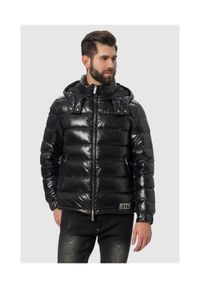 Valentino Garavani - VALENTINO GARAVANI Czarna kurtka puchowa męska z kapturem, Rozmiar 48. Typ kołnierza: kaptur. Kolor: czarny. Materiał: puch. Wzór: aplikacja #1