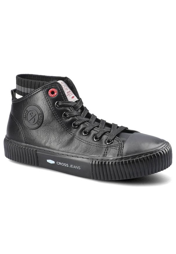 Czarne Sneakersy Damskie Cross Jeans Modne Obuwie. Okazja: na co dzień. Wysokość cholewki: przed kolano. Zapięcie: sznurówki. Kolor: czarny. Materiał: guma, syntetyk, materiał. Szerokość cholewki: normalna