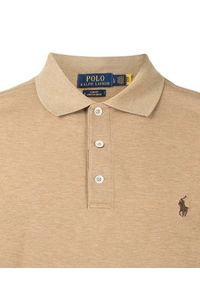 Ralph Lauren - RALPH LAUREN - Beżowa koszulka polo Mesh Slim Fit Stretch. Typ kołnierza: polo. Kolor: beżowy. Materiał: mesh. Wzór: melanż, ze splotem #7
