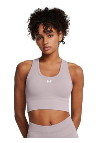 Biustonosz treningowy damski Under Armour Vanish Seamless Mid Bra - beżowy. Kolor: beżowy. Materiał: elastan, nylon, dzianina, materiał. Sport: kolarstwo, fitness #1