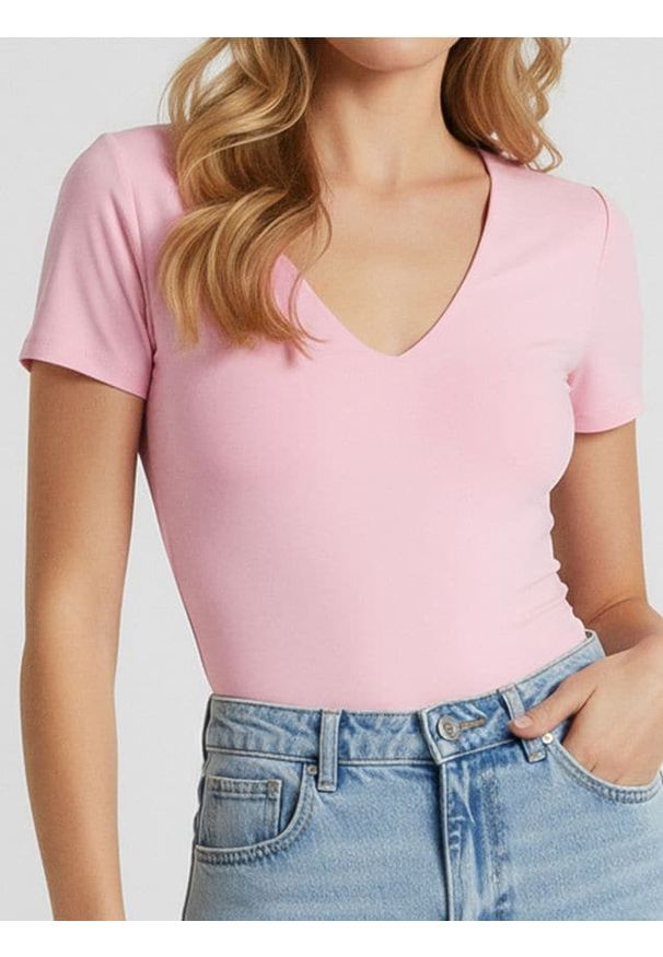 Sinsay - Body z dekoltem V - begonia