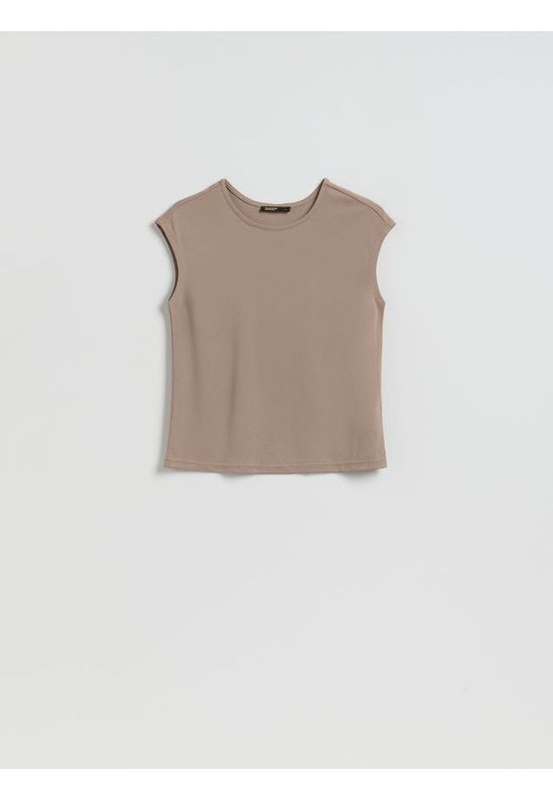 Reserved - Top z modalem - brązowy. Kolor: brązowy. Materiał: dzianina
