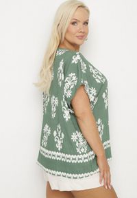 Born2be - Zielona Bluzka z Wiskozy we Wzór w Stylu Boho Lunaseia. Okazja: na co dzień. Kolor: zielony. Materiał: wiskoza. Styl: boho #6