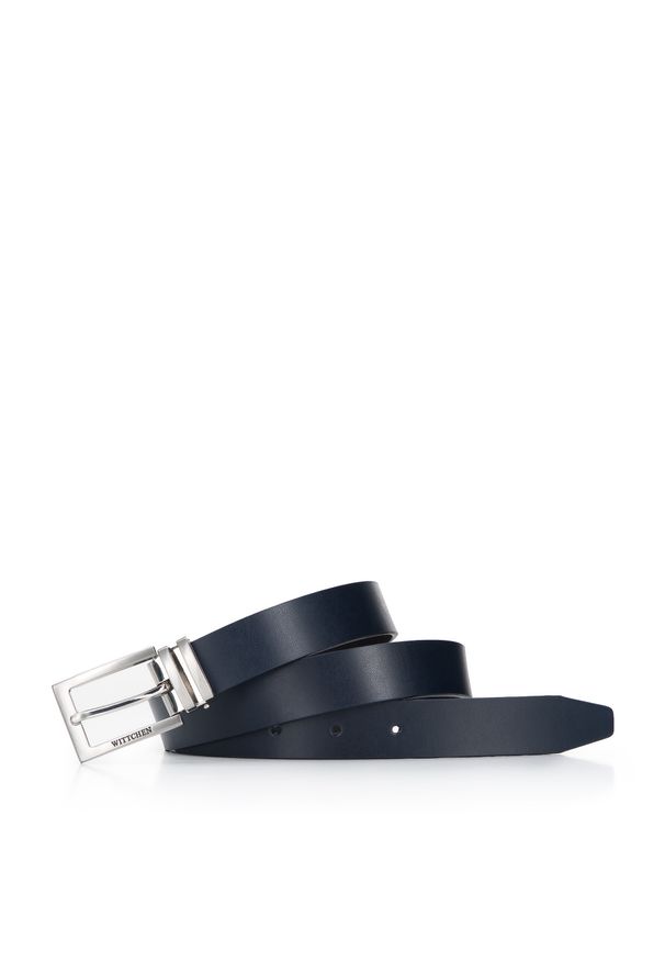 Wittchen - Męski pasek skórzany z podwójną metalową szlufką. Kolor: niebieski. Materiał: skóra. Styl: casual, elegancki