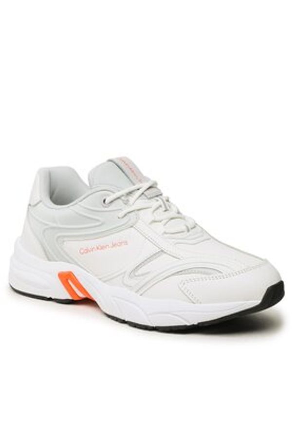 Calvin Klein Jeans Sneakersy Retro Tennis High/Low Frequency YM0YM00637 Biały. Kolor: biały. Materiał: skóra