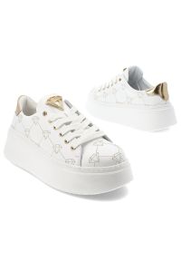 Białe Sneakersy Armodo Stylowe Obuwie Damskie Na Platformie. Okazja: na co dzień. Zapięcie: sznurówki. Kolor: biały. Materiał: materiał, skóra. Wzór: aplikacja. Obcas: na platformie. Styl: elegancki #5