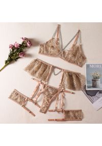 Intica - Zestaw bielizny koronkowej czteroczęściowy Margarida. Kolor: beżowy. Materiał: koronka