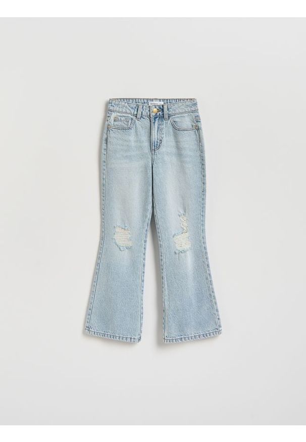 Reserved - Jeansy bootcut z przetarciami - niebieski. Kolor: niebieski