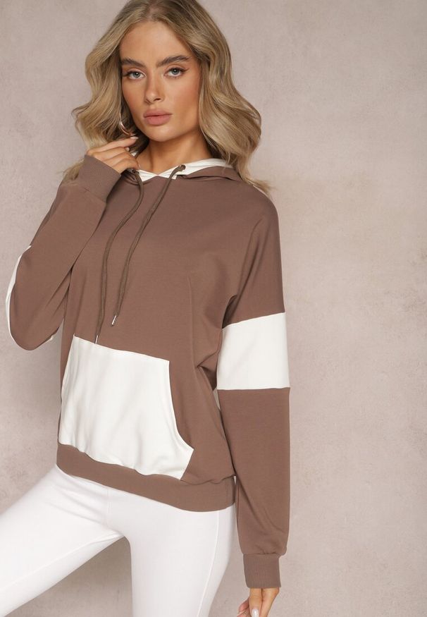 Renee - Brązowa Bawełniana Bluza z Kapturem i Ściągaczami Adikona. Typ kołnierza: kaptur. Kolor: brązowy. Materiał: bawełna. Długość rękawa: długi rękaw. Długość: długie