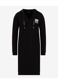 Armani Exchange - ARMANI EXCHANGE - Czarna sukienka z kapturem. Okazja: na co dzień. Typ kołnierza: kaptur. Kolor: czarny. Długość rękawa: długi rękaw. Typ sukienki: proste. Styl: klasyczny, casual. Długość: mini #4