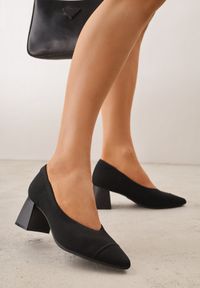 Born2be - Czarne Czółenka VICES na Stożkowym Obcasie Jennibelle. Nosek buta: otwarty. Kolor: czarny. Materiał: skóra, materiał. Obcas: na obcasie. Styl: klasyczny. Wysokość obcasa: średni #1