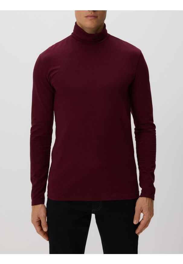 Reserved - Bawełniany longsleeve z golfem - brązowy. Typ kołnierza: golf. Kolor: brązowy. Materiał: bawełna. Długość rękawa: długi rękaw