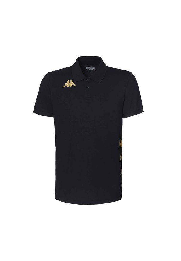 Polo Kappa Gastio. Typ kołnierza: polo. Kolor: wielokolorowy, czarny. Długość rękawa: krótki rękaw. Długość: krótkie. Sport: piłka nożna