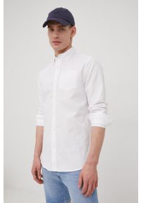 Superdry koszula męska kolor biały regular z kołnierzykiem button-down. Typ kołnierza: button down. Kolor: biały. Materiał: tkanina, bawełna. Wzór: aplikacja #2