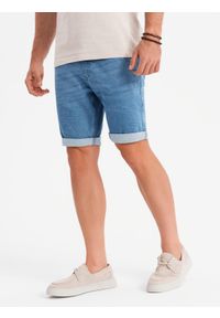 Ombre Clothing - Jeansowe szorty męskie z podwinięta nogawką - jasnoniebieskie V1 OM-SRDS-0161 - XXL. Kolor: niebieski. Materiał: jeans. Sezon: lato. Styl: klasyczny, elegancki