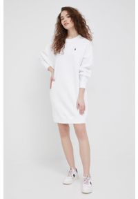 Polo Ralph Lauren sukienka kolor biały mini oversize. Typ kołnierza: polo. Kolor: biały. Materiał: dzianina. Wzór: gładki. Typ sukienki: oversize. Długość: mini