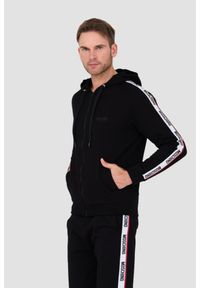 MOSCHINO Czarna męska bluza z kapturem i lampasami, Rozmiar M. Typ kołnierza: kaptur. Kolor: czarny #2
