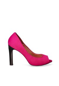 Arturo Vicci - Czółenka różowe zamszowe peep toe. Nosek buta: otwarty. Kolor: różowy. Materiał: zamsz. Obcas: na słupku