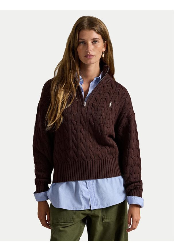 Polo Ralph Lauren Sweter 211963467505 Brązowy Relaxed Fit. Typ kołnierza: polo. Kolor: brązowy. Materiał: bawełna