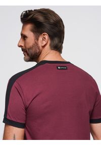 Ombre Clothing - T-shirt męski z kontrastowymi lampasami – bordowy V2 - Rozmiar: L. Okazja: na co dzień. Kolor: czerwony. Materiał: materiał, jersey, poliester, bawełna. Wzór: melanż, aplikacja. Styl: klasyczny, sportowy, casual #6