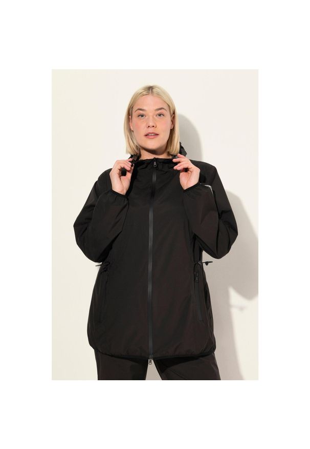 ULLA POPKEN - Damskie Kurtka przeciwdeszczowa woreczek podróżny wodoodporny. Kolekcja: plus size. Kolor: czarny. Materiał: poliester, materiał. Sport: turystyka piesza