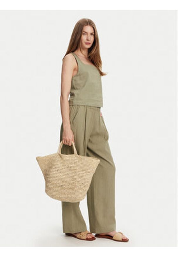 Marella Spodnie materiałowe Fred 2513131085 Zielony Wide Leg. Kolor: zielony. Materiał: len