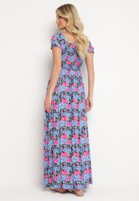 Born2be - Fioletowo-Niebieska Rozkloszowana Sukienka Typu Hiszpanka z Marszczoną Górą Jesteria. Typ kołnierza: dekolt hiszpanka. Kolor: fioletowy. Długość rękawa: krótki rękaw. Styl: wakacyjny, elegancki #6