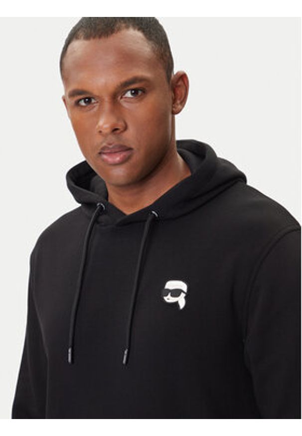 Karl Lagerfeld - KARL LAGERFELD Bluza 705711 500900 Czarny Regular Fit. Typ kołnierza: dekolt w karo. Kolor: czarny. Materiał: bawełna