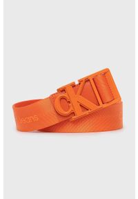 Calvin Klein Jeans pasek męski kolor pomarańczowy. Kolor: pomarańczowy #1