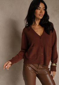 Renee - Brązowy Kardigan na Guziki z Domieszką Kaszmiru Vetiella. Okazja: na co dzień. Kolor: brązowy. Materiał: kaszmir. Styl: casual, elegancki #5
