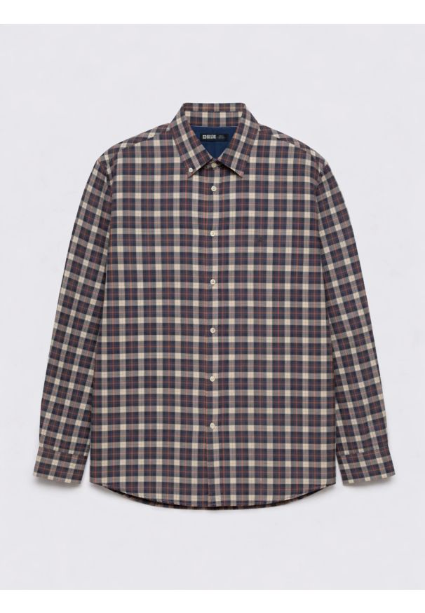 Big-Star - Koszula męska bawełniana w kratę czarna Gibbineros 906. Okazja: na co dzień. Kolor: czarny. Materiał: bawełna. Wzór: gładki, haft, kratka. Styl: casual, klasyczny