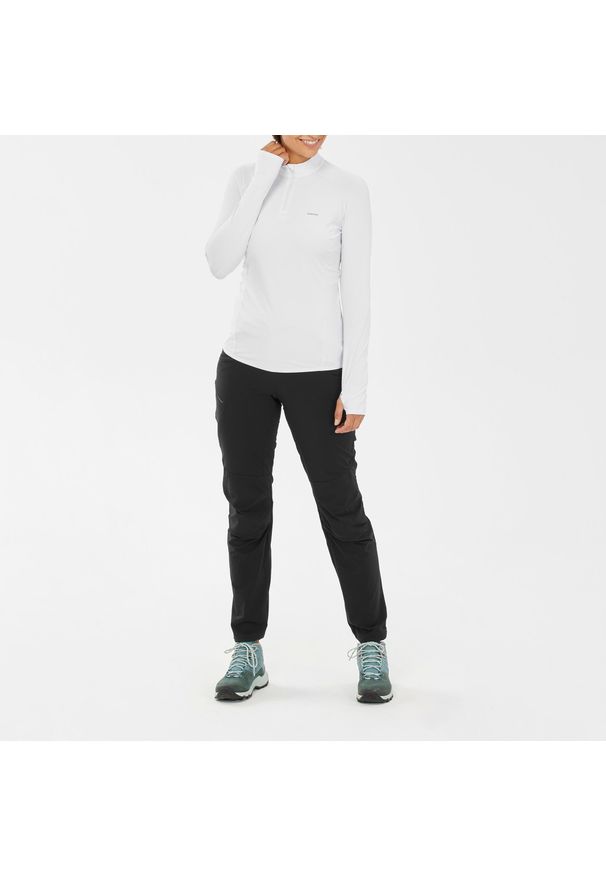 quechua - Koszulka turystyczna damska z długim rękawem Quechua MH550. Kolor: szary, niebieski, wielokolorowy. Materiał: poliester, materiał, elastan. Długość rękawa: długi rękaw. Długość: długie. Sport: turystyka piesza