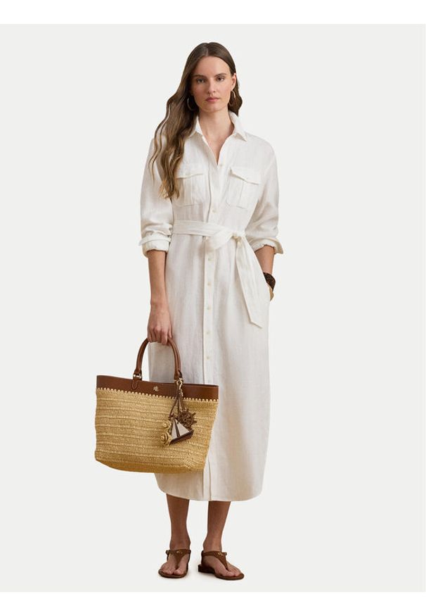 Lauren Ralph Lauren - LAUREN RALPH LAUREN Sukienka koszulowa 200P13685001 Écru Regular Fit. Kolor: kremowy. Materiał: len. Typ sukienki: koszulowe