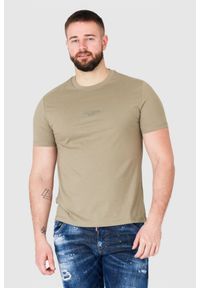 Guess - GUESS Khaki t-shirt męski z aplikacją z logo. Kolor: zielony. Wzór: aplikacja #1