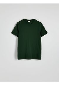 Reserved - Bawełniany t-shirt regular - ciemnozielony. Kolor: zielony. Materiał: bawełna