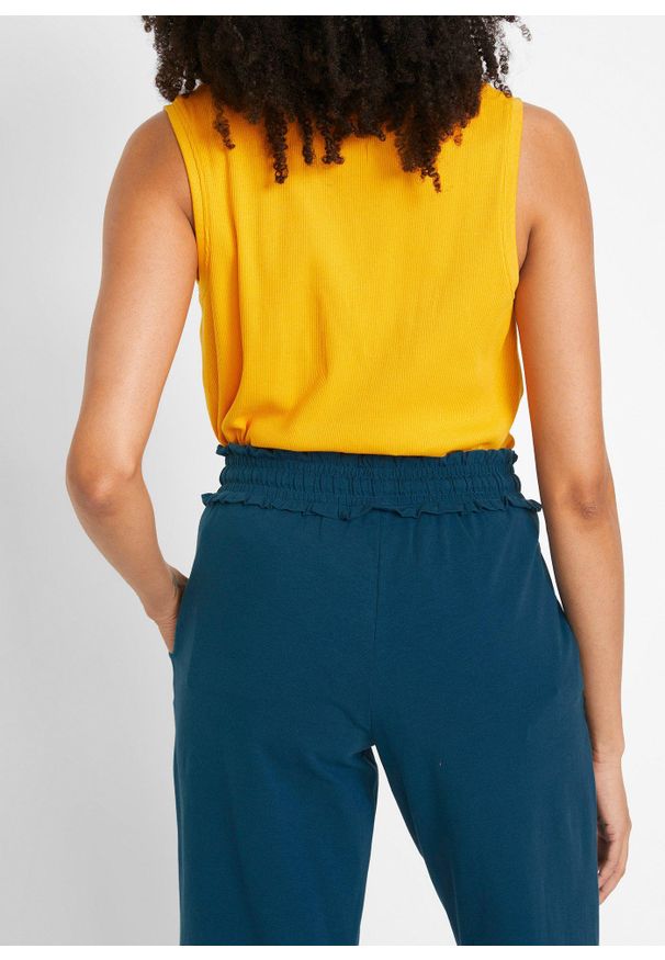 bonprix - Spodnie z dżerseju z mieszanki bawełny. Kolor: niebieski. Materiał: jersey, bawełna. Styl: elegancki