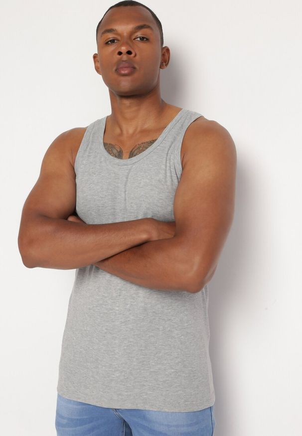 Born2be - Jasnoszara Klasyczna Koszulka Bez Rękawów Tank Top Clecotia. Kolor: szary. Długość rękawa: bez rękawów
