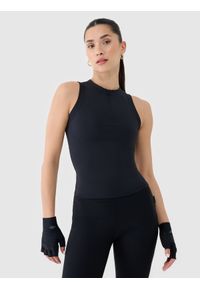 4f - 4F Crop-top slim damski - czarny L. Kolor: czarny. Materiał: elastan, włókno, dzianina, materiał, syntetyk. Długość rękawa: bez rękawów. Wzór: ze splotem, gładki, jednolity #1