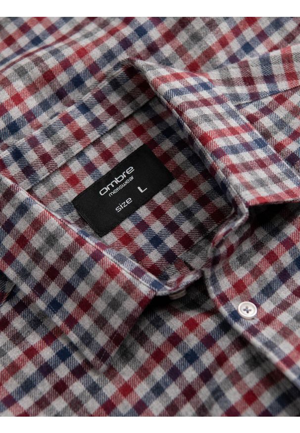 Ombre Clothing - Męska flanelowa koszula w kratę - granatowo-czerwona V3 OM-SHCS-0150 - L. Kolor: czerwony. Materiał: bawełna. Styl: klasyczny