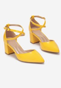 Born2be - Żółte Czółenka Phylele. Nosek buta: otwarty. Zapięcie: pasek. Kolor: żółty. Materiał: lakier. Obcas: na słupku. Styl: wizytowy #2