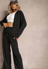 Renee - Czarny Luźny Komplet Dresowy Szerokie Spodnie i Bluza z Kapturem Gossame. Kolor: czarny. Materiał: dresówka #4