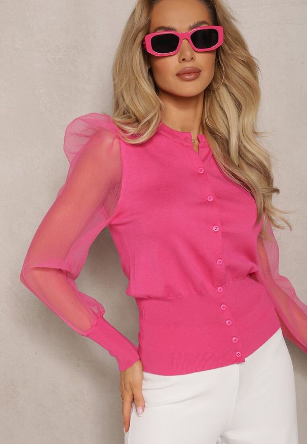 Renee - Fuksjowy Kardigan Bluzka Roseanna. Kolor: różowy. Materiał: dzianina. Długość rękawa: długi rękaw. Długość: długie