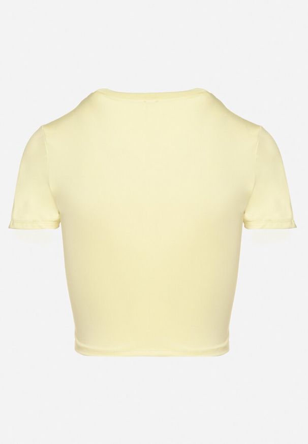 Born2be - Żółty T-shirt z Wiskozą o Dopasowanym Kroju Typu Crop Top Folirra. Okazja: na co dzień. Kolor: żółty. Materiał: wiskoza. Styl: klasyczny, casual