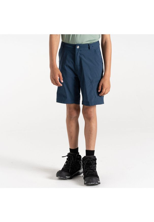 DARE 2B - Krótkie spodenki dla dzieci. Okazja: na spacer. Kolor: niebieski. Materiał: elastan, poliamid. Długość: krótkie. Styl: sportowy. Sport: turystyka piesza